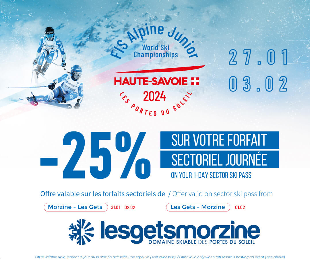 Championnats du monde junior de ski alpin. Offre promotionnelle forfait de ski Les Gets Morzine.